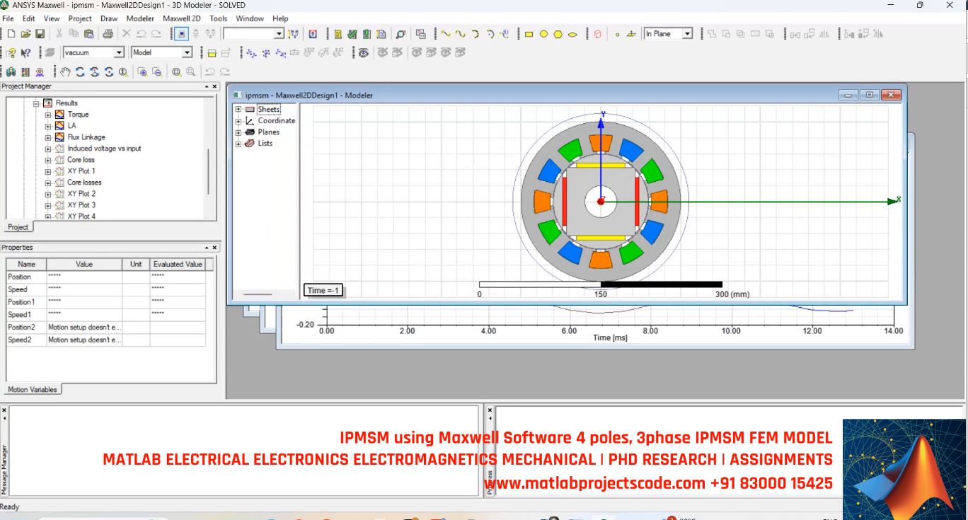 IPMSM using Maxwell Software 4 poles 3 phase IPMSM FEM MODEL